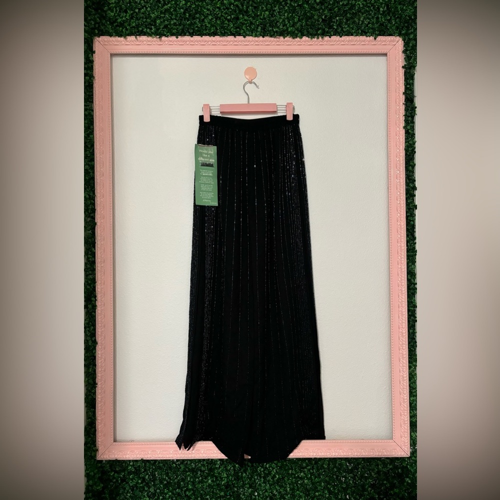 NWT jcpenney black slacks with skirt panel and beads details- size 6